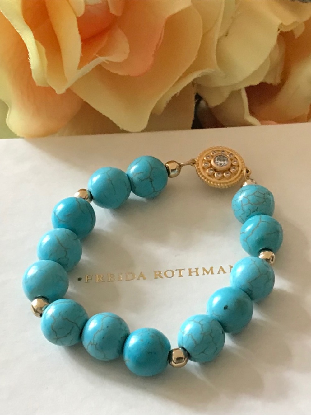 Freida Rothman Turquoise Bead Bracelet with Gold Accent Clasp - Picture 2 of 3